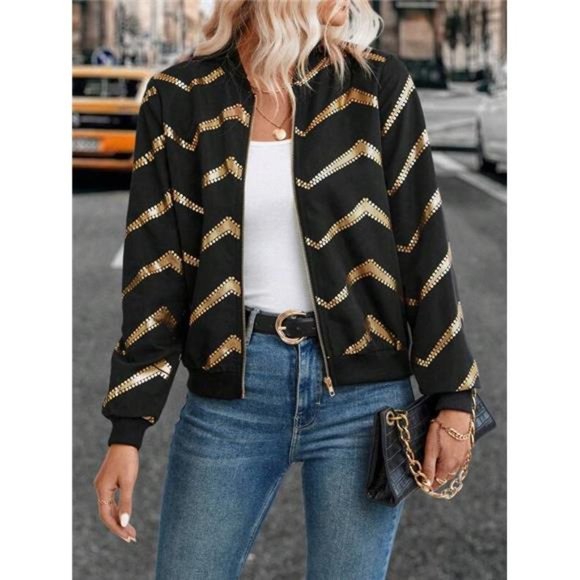 Chevron Zip Up Bomber Jacket - Picture 1 of 6
